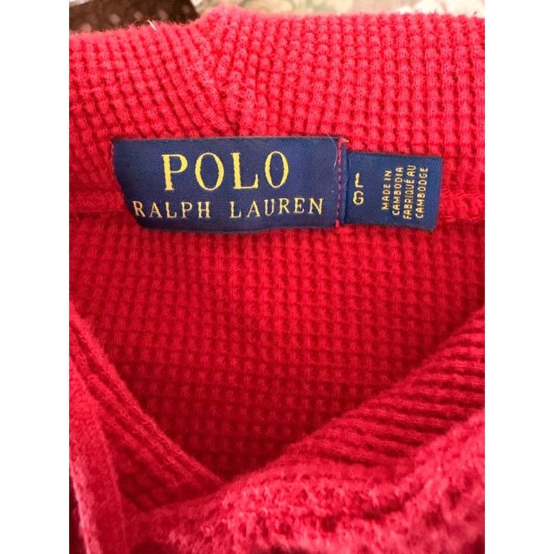 Polo Ralph Lauren Polo Ralph Lauren Red Waffle Knit Hoodie Pullover Size L Size US L / EU 52-54 / 3 - 4 Thumbnail