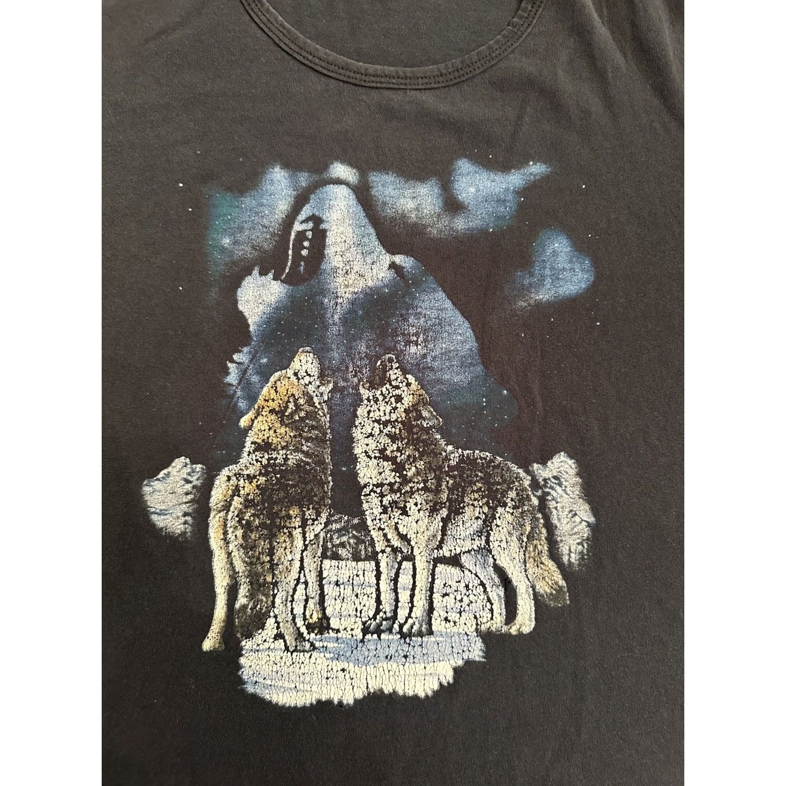 Vintage VINTAGE Wolf T-Shirt Women’s Small Blue Distressed Nature Wolves Wool? Size S / US 4 / IT 40 - 2 Thumbnail