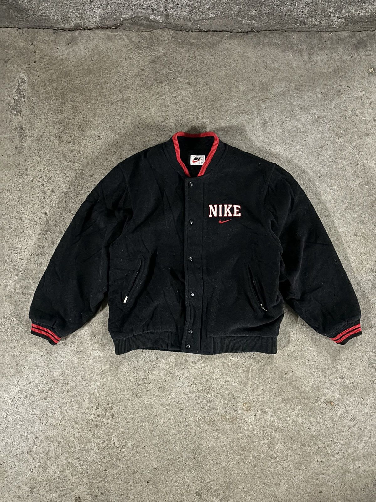 image of 1990X Clothing x Nike Vintage 90's Nike Big Swoosh Wool Varsity Jacket Embroidery in Black (Size XL