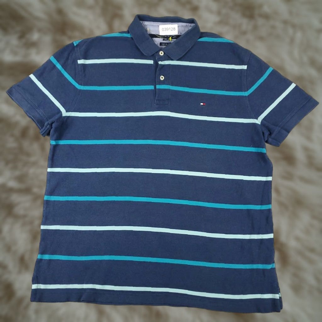 Tommy Hilfiger Tommy Hilfiger Blue Striped Polo Shirt Mens Large Short Sleeve Casual Size US L / EU 52-54 / 3 - 1 Thumbnail