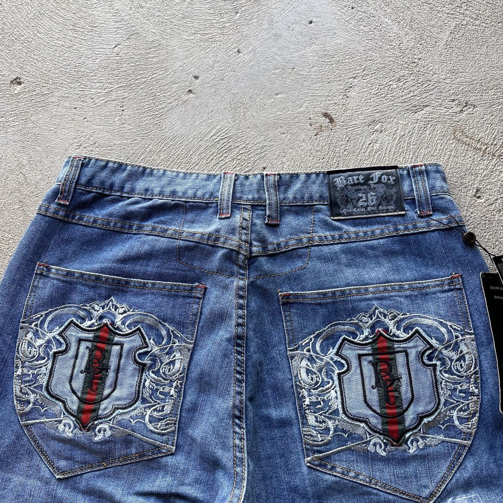 Vintage VINTAGE Bare Fox Baggy Jeans Mens 38x32 Blue Embroidered Wide-Leg 90s Grunge Hip Hop Size US 38 / EU 54 - 3 Thumbnail
