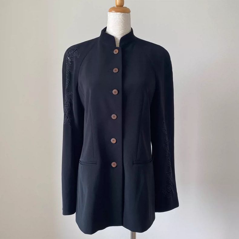 Kenzo KENZO Vintage retro black wisteria Chinese collar coat Size XS / US 0-2 / IT 36-38 - 1 Thumbnail