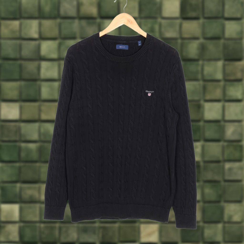 Gant GANT Jumper Sweater Men L Crew Neck Cable Knit Cotton Dark Blue VR3257 Size US L / EU 52-54 / 3 - 1 Thumbnail