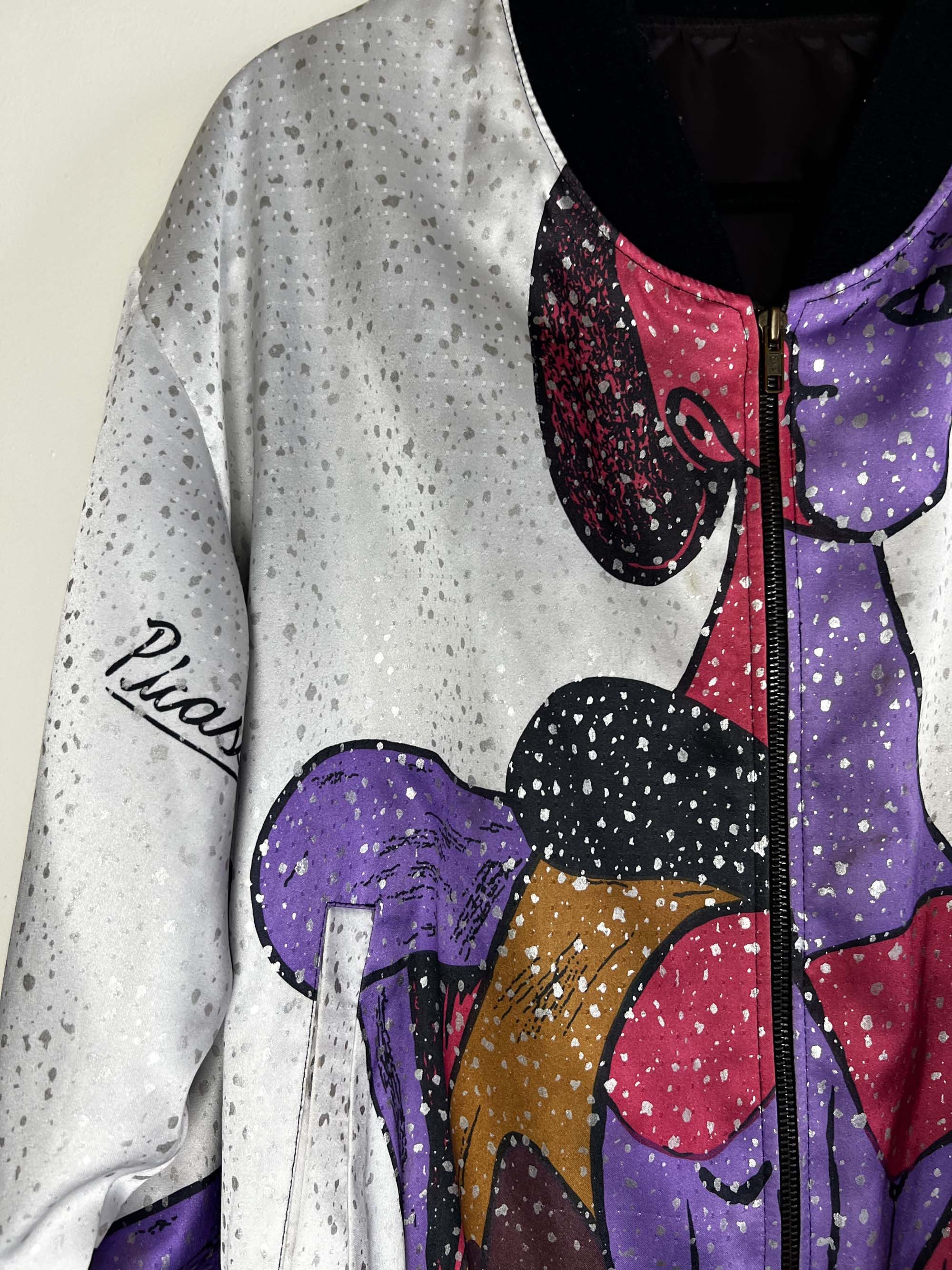 Vintage Vintage 1990's White Picasso Pop Art Silky Bomber Jacket Size US M / EU 48-50 / 2 - 4 Thumbnail