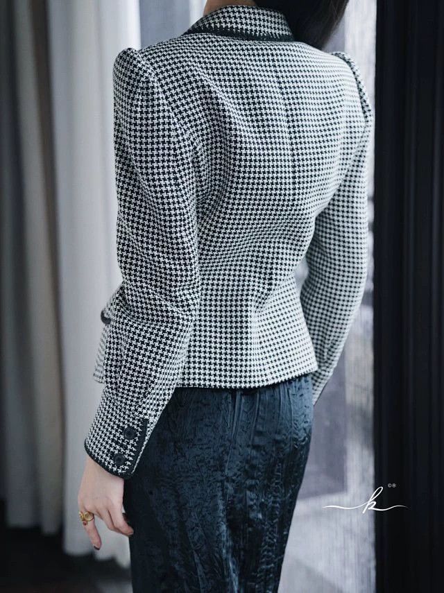 Yves Saint Laurent YSL Vintage Tom Ford Black White Houndstooth Blazer F38 Size XS / US 0-2 / IT 36-38 - 8 Thumbnail