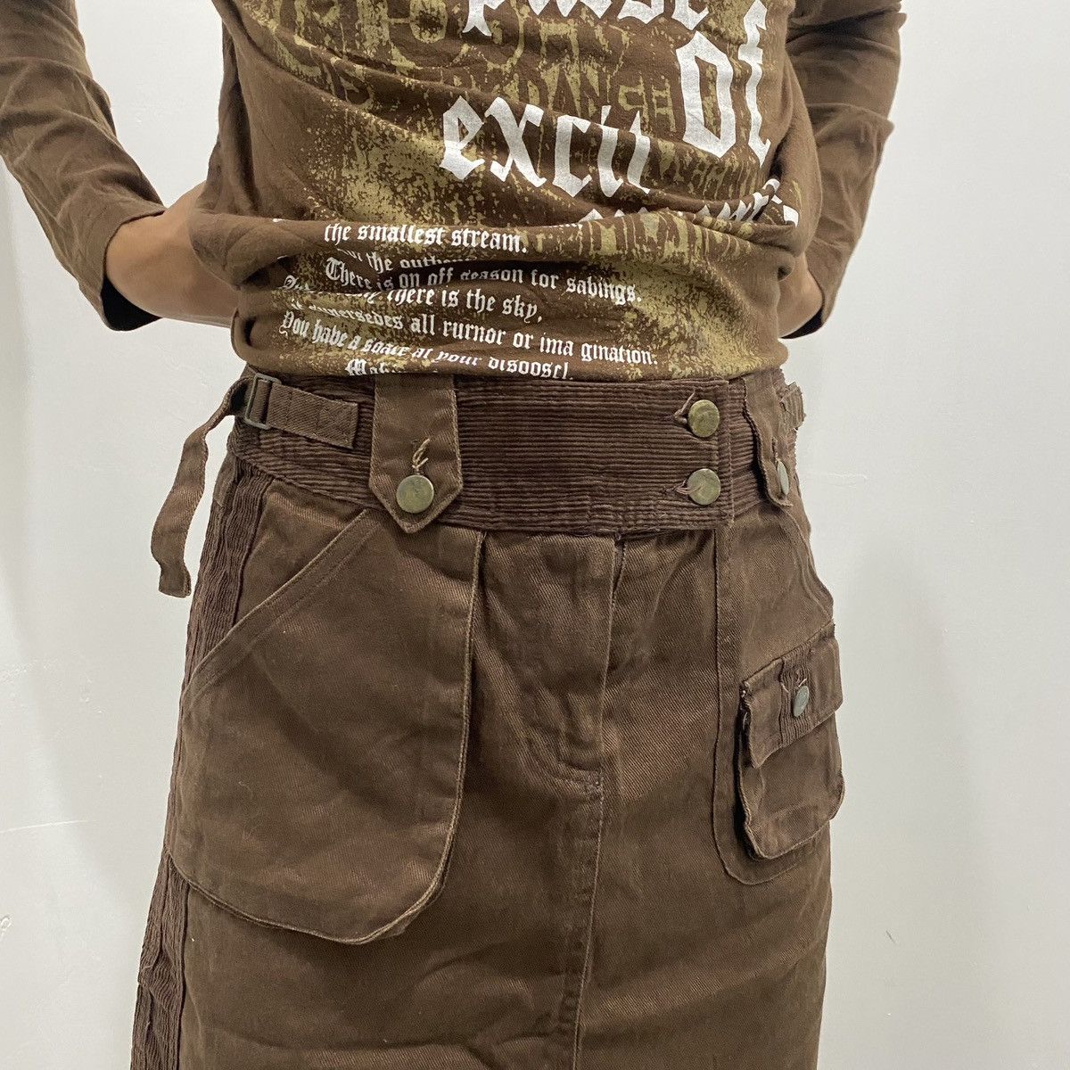 Seditionaries × Vintage Vintage Brown Cargo Midi Skirt Japanese Y2K Grunge Size 38" / US 16 / IT 52 - 2 Thumbnail