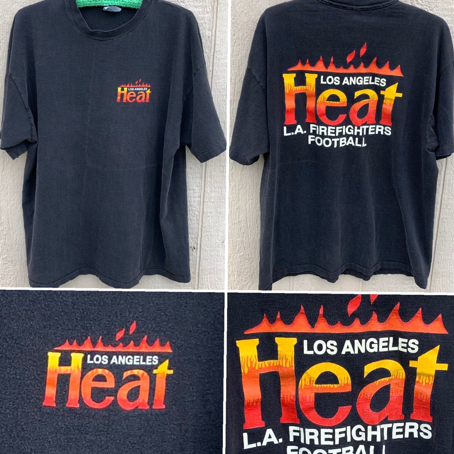 Hanes VINTAGE Hanes Football t-shirt XL Men Black Los Angeles Heat LA Firefighters FOOTBALL | Graphic Tee | Short Sleeve | Cotton Size US XL / EU 56 / 4 - 2 Thumbnail