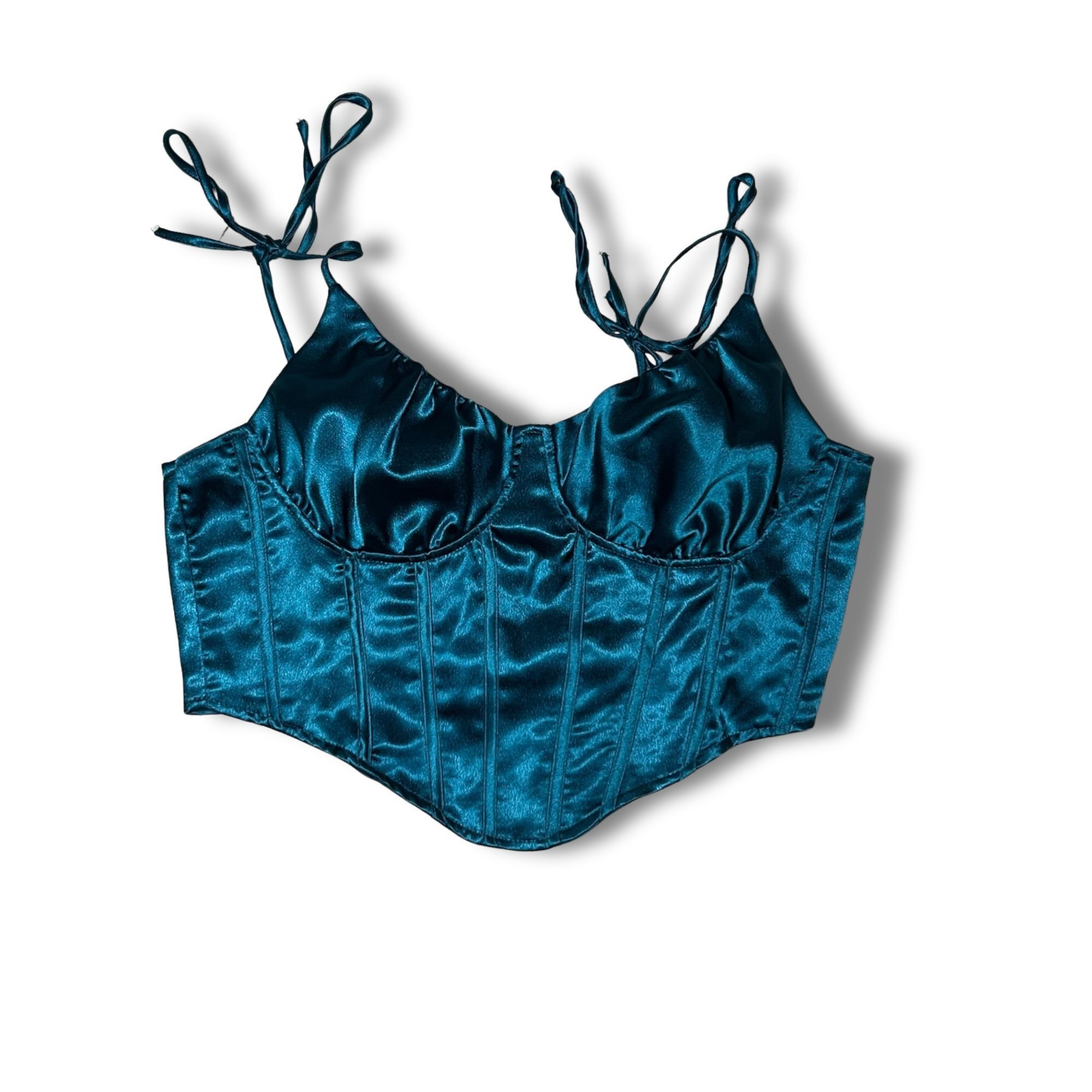 Shein Shein Turquoise Satin Corset Top With Adjustable Tied Straps Size L / US 10 / IT 46 - 2 Thumbnail