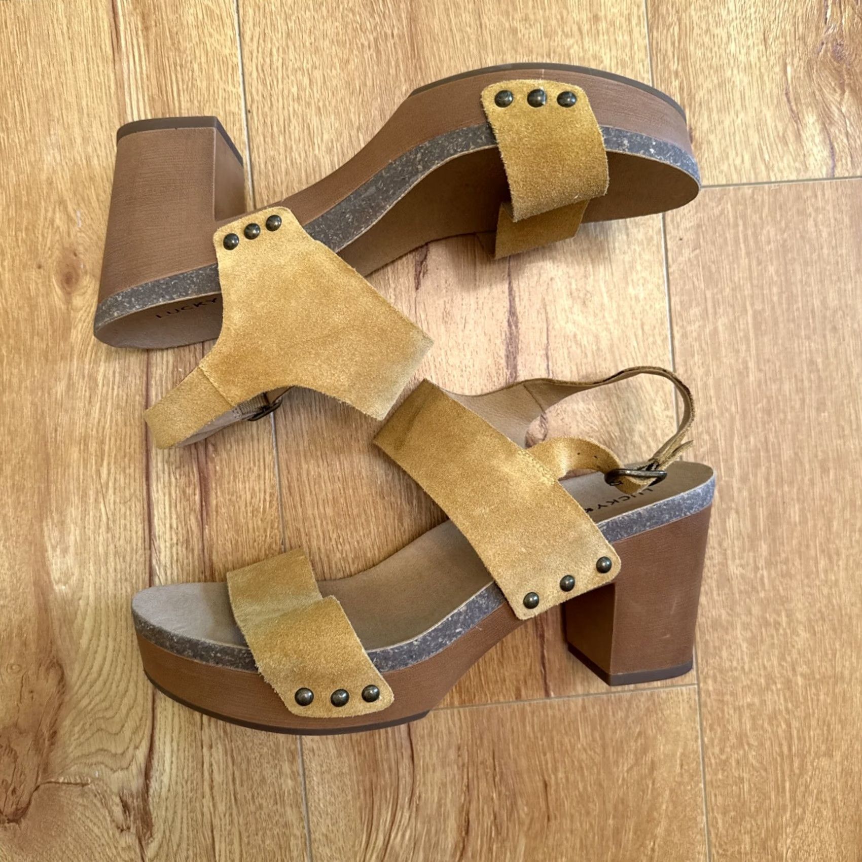 Lucky Brand Lucky Brand Harimony Platform Heels Yellow 9 Suede Leather Clogs Womens Shoes Size US 9 / IT 39 - 4 Thumbnail