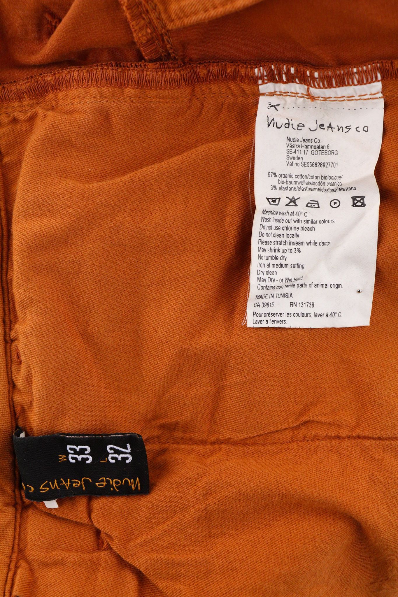Nudie Jeans KHAKI SLIM W33/L32 Organic Warm Orange Zip Chino 81935 Size US 33 - 6 Thumbnail