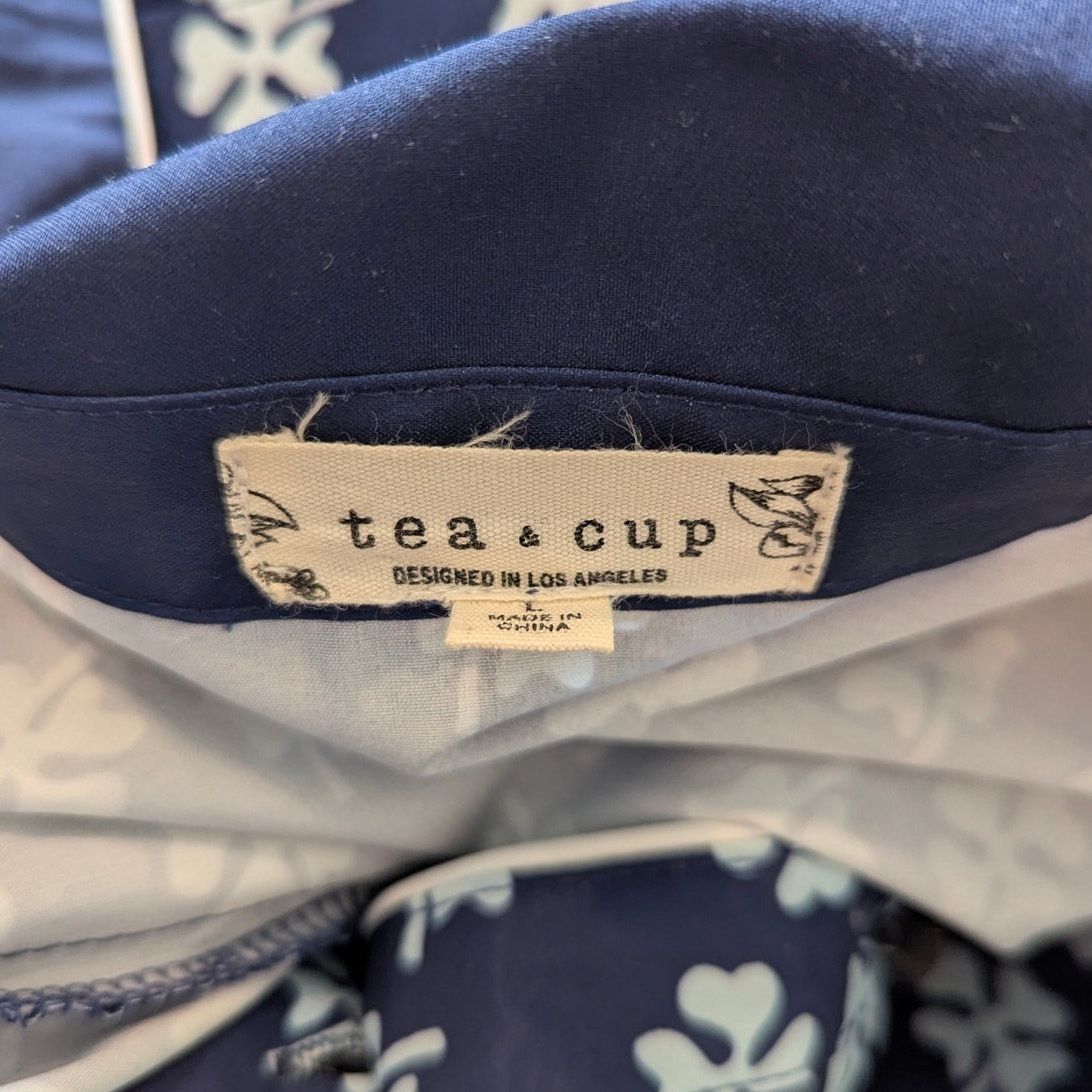 Other Tea & Cup Blue Pineapple Geometric Belted Satin Shirt Dress Size L / US 10 / IT 46 - 5 Thumbnail