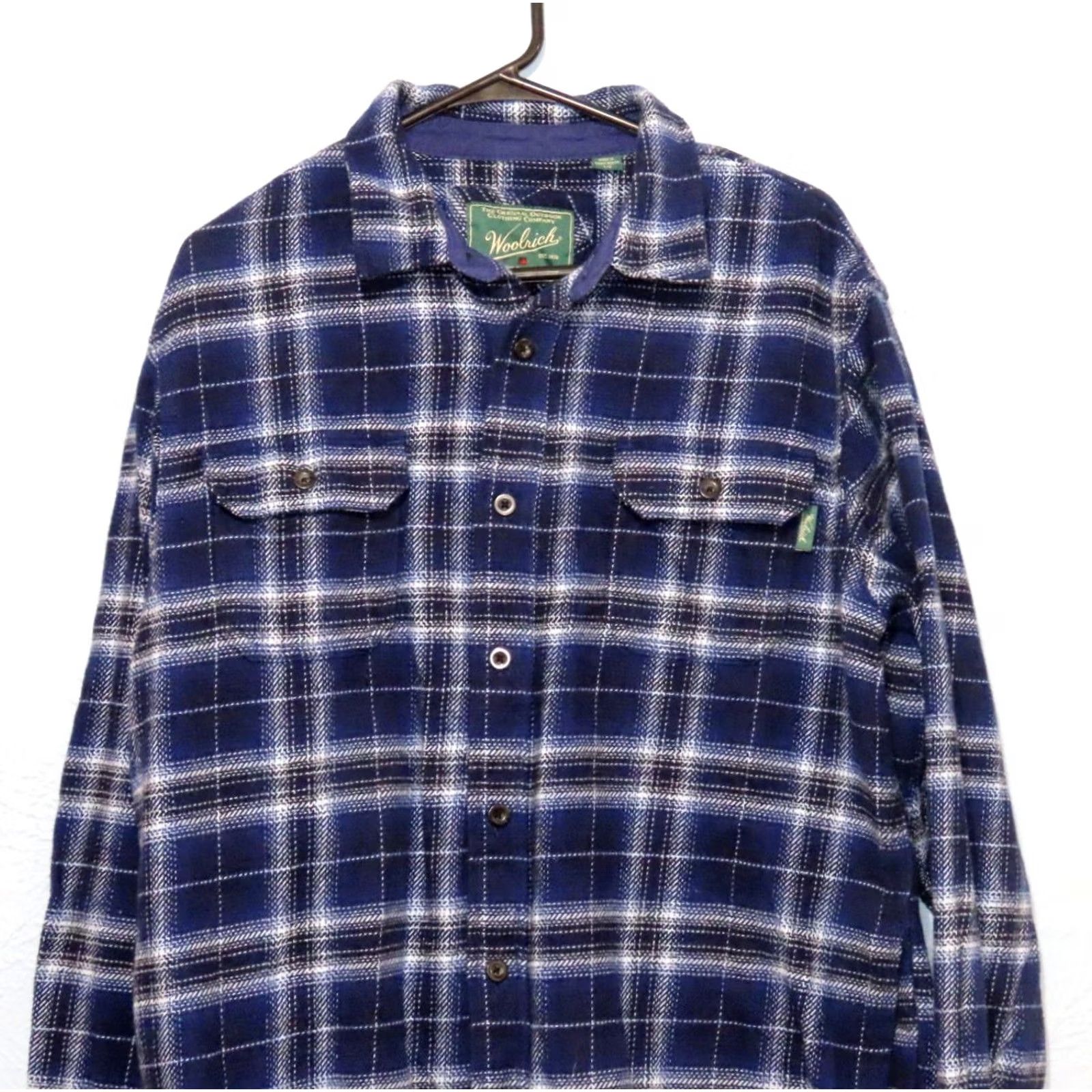 Vintage Woolrich Brawny Shirt Shacket Woolrich Mens Large Blue Plaid Flannel Heavy Button-Up Shirt Shacket Size US L / EU 52-54 / 3 - 3 Thumbnail