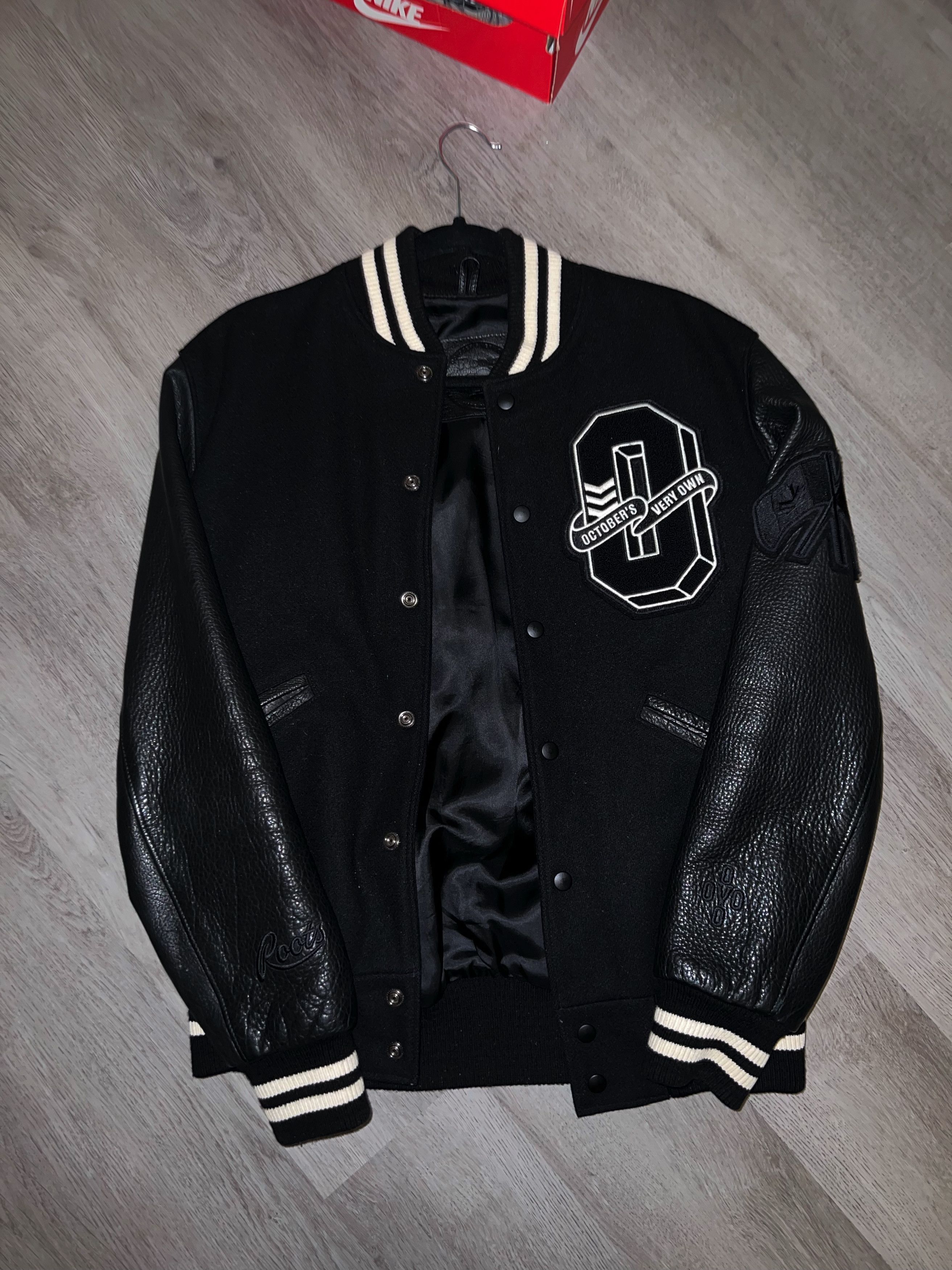 image of Drake x Octobers Very Own Roots Varsity Jacket in Black, Men's (Size Small)