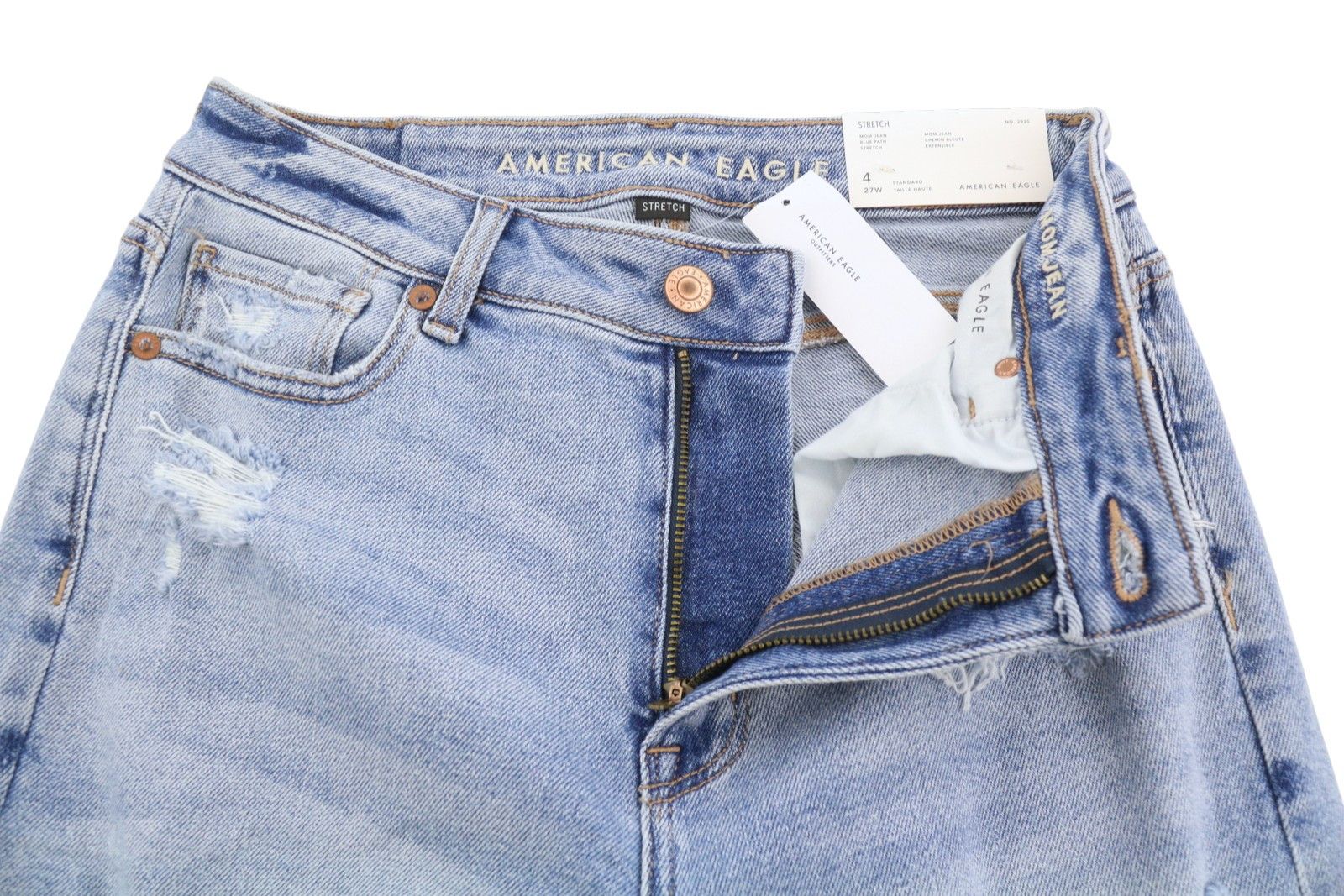 American Eagle Outfitters MOM W27 Blue Path Distress Jeans 88971 Size 27" / US 4 / IT 40 - 4 Thumbnail