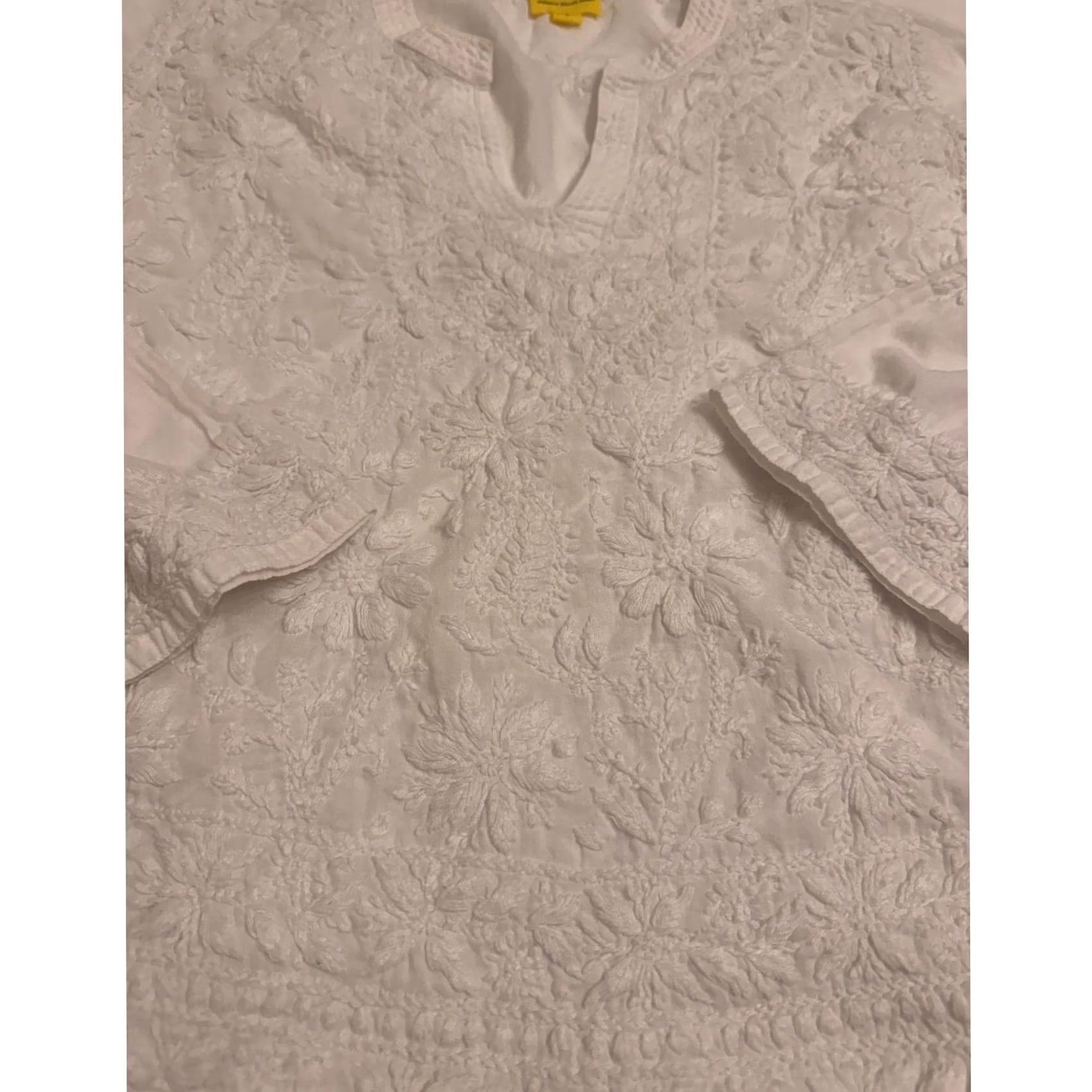 Vintage Roberta Roller Rabbit Blouse Womens S White Floral Embroidered Tunic Size S / US 4 / IT 40 - 2 Thumbnail