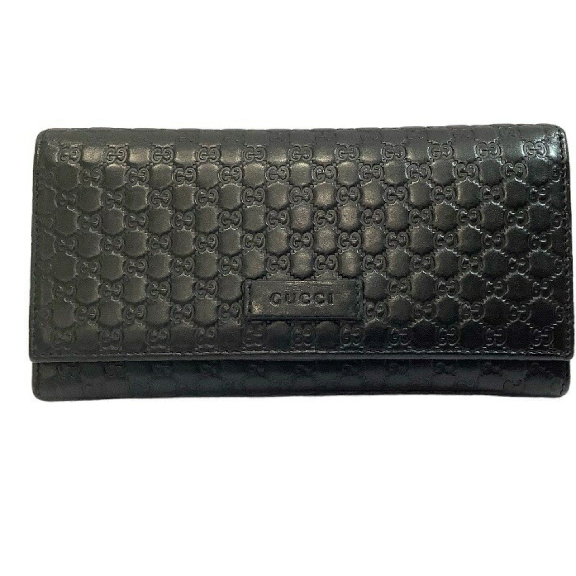 image of Gucci Long Wallet 449396/493075 Black Micro GG Shima Leather Kb-8309, Women's