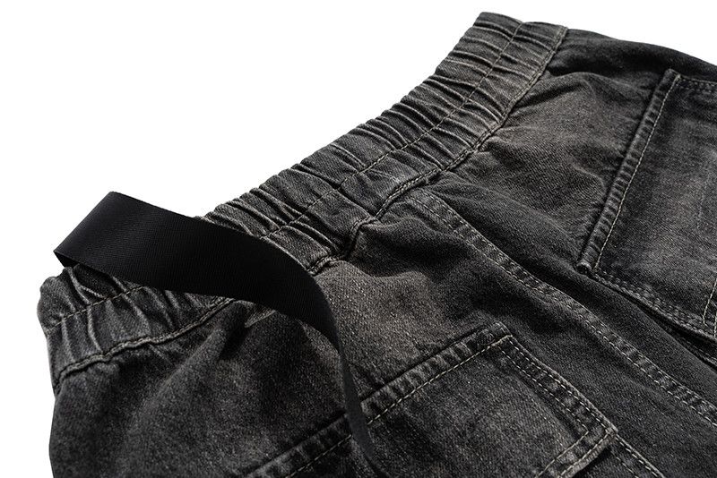 Designer × Japanese Brand × Jean Black Electric Thunder Drawstring Elastic Baggy Cargo Jeans Size US 33 - 9 Thumbnail