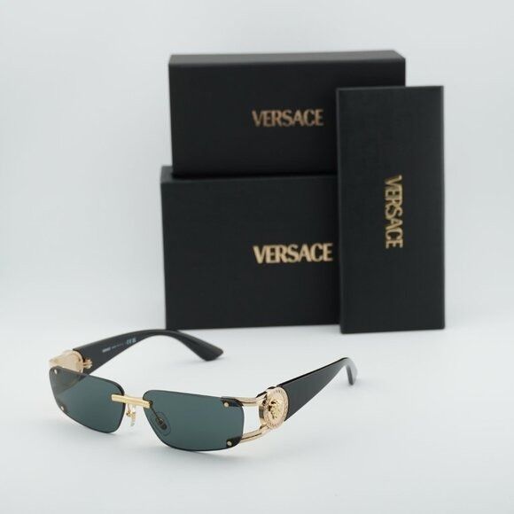 Versace Versace VE2291 100287 Sunglasses Gold/Black Rectangle Frame Size ONE SIZE - 10 Thumbnail