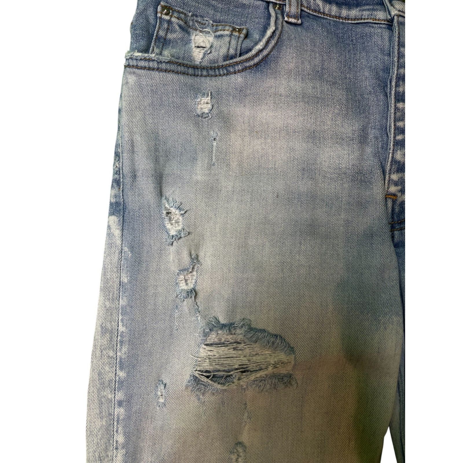 Amiri Amiri MX1 Teal Paisley Patch Light Wash Blue Jeans Size US 33 - 5 Thumbnail