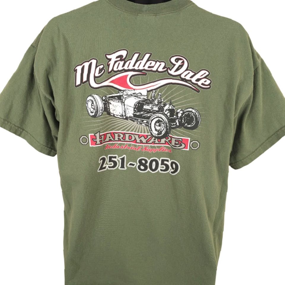 Gildan McFadden Dale Hardware T Shirt Mens Size XL Green Hot Rod Car Size US XL / EU 56 / 4 - 4 Thumbnail