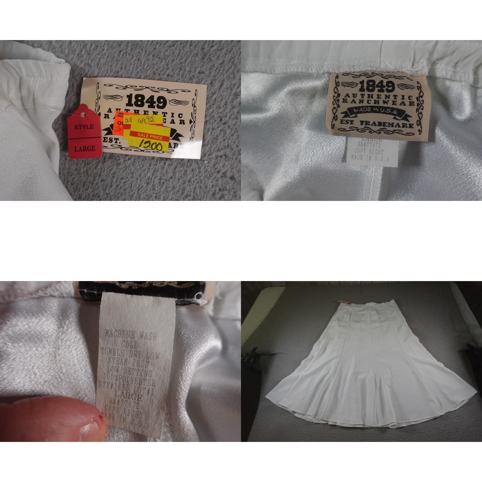 Vintage VINTAGE 1849 Authentic Ranchwear Skirt Womens Large White Western Cowgirl Rodeo Maxi Long Silk-like Lined Elastic Waist Zipper Back Knitted? Size 36" / US 14 / IT 50 - 8 Thumbnail
