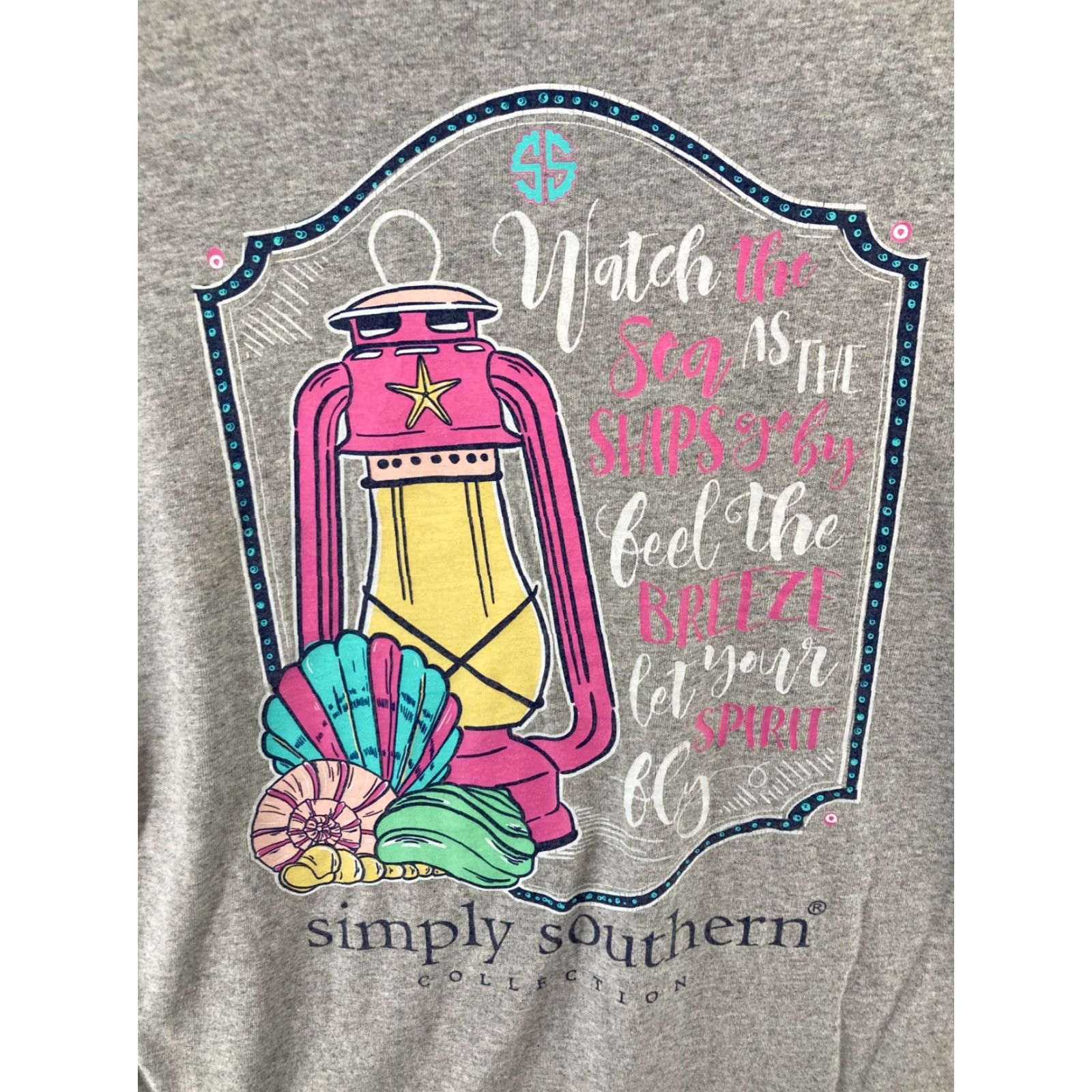 Vintage Simply Southern Womens TShirt Large Gray Shells Lantern Watch The Sea Size L / US 10 / IT 46 - 2 Thumbnail