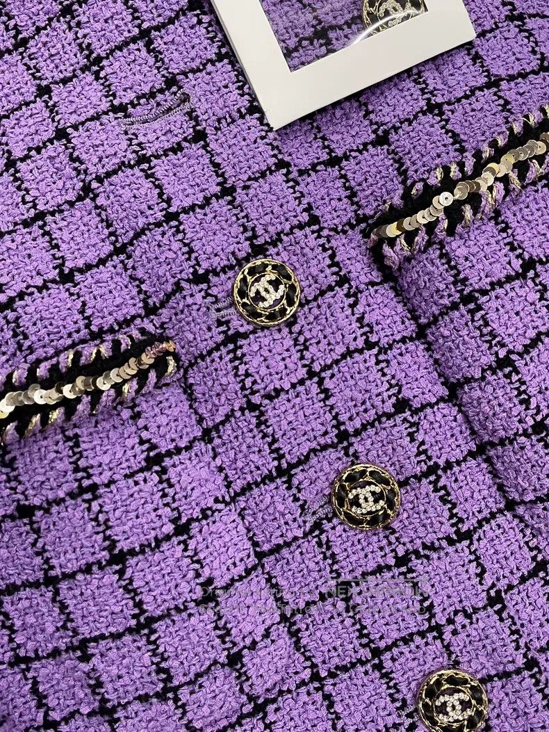 Chanel Chanel Purple plaid four-pocket woven sequin jacket Size XS / US 0-2 / IT 36-38 - 2 Thumbnail