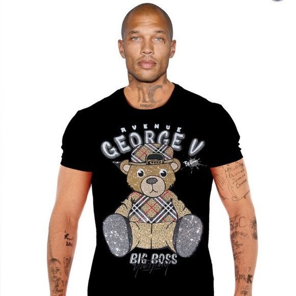 George V Black Designer Men’s Rhinestone Tee Shirt