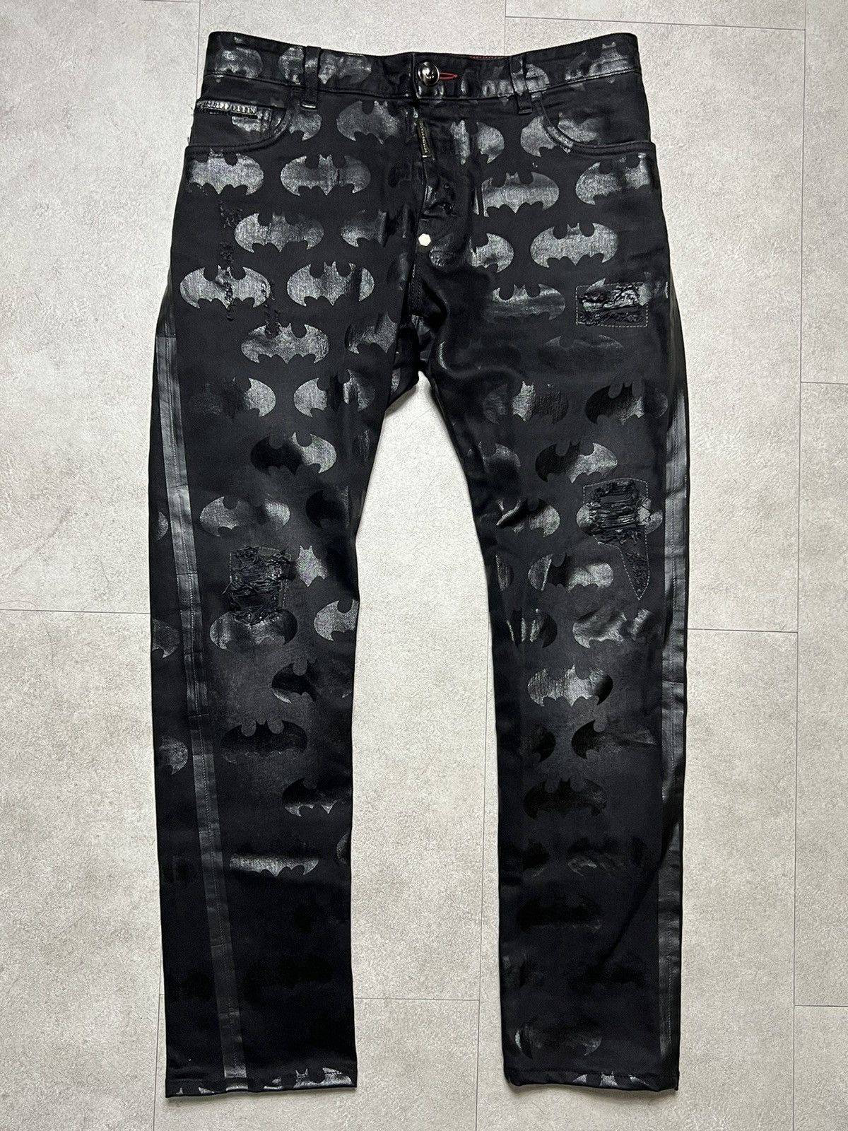 image of Avant Garde x Philipp Plein Dc Comics Bat Man Denim Pants in Black, Men's (Size 34)