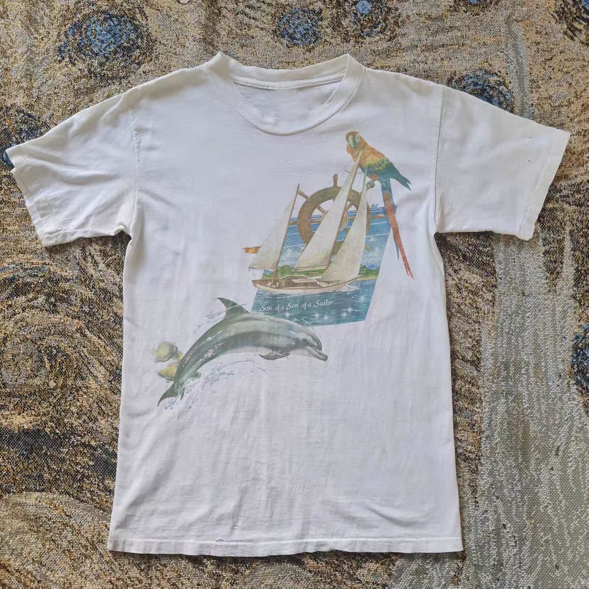 Vintage White casual retro nautical print t-shirt Size US M / EU 48-50 / 2 - 2 Thumbnail