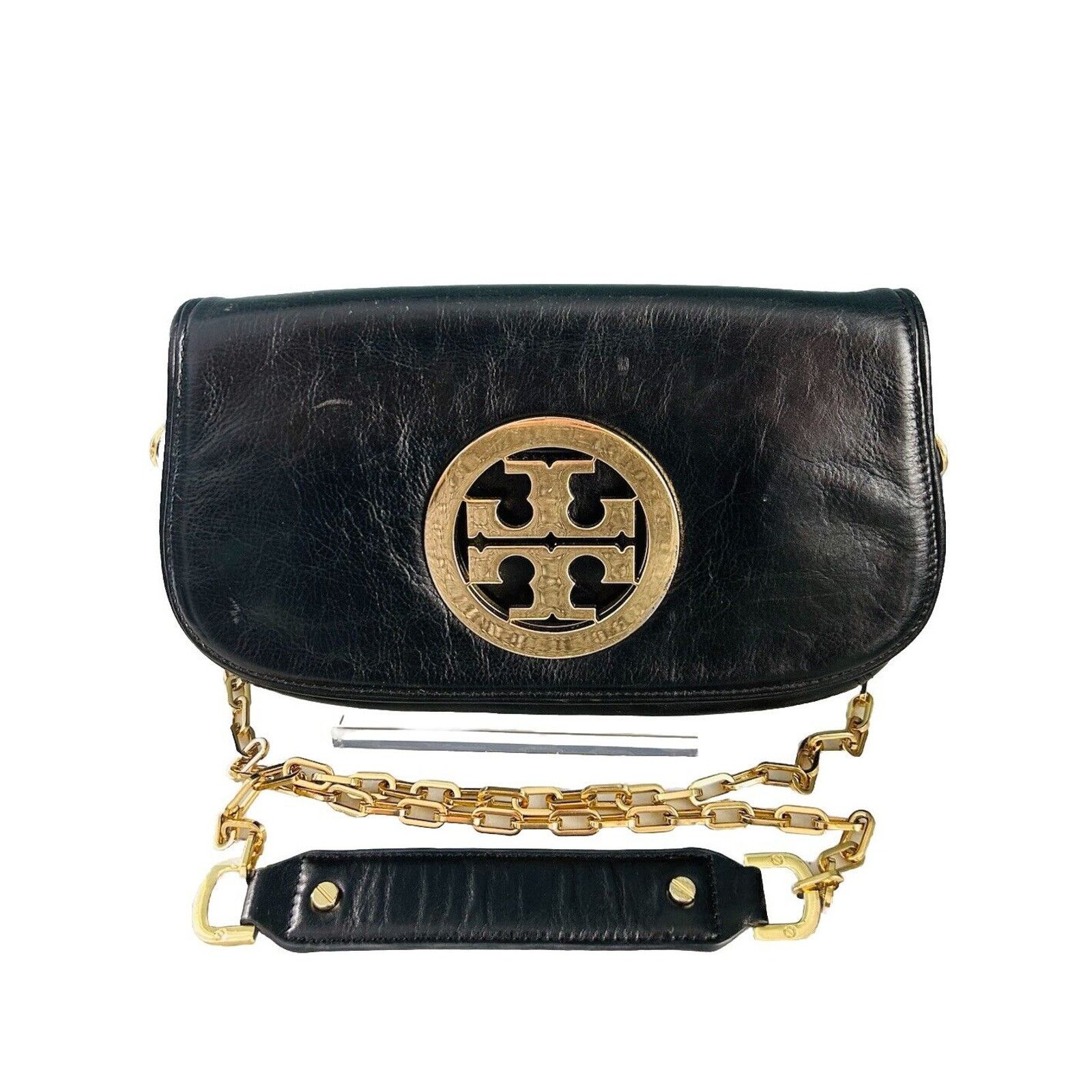 Tory Burch Tory Burch Reva Black Leather Crossbody Clutch Purse Bag Size ONE SIZE - 1 Thumbnail