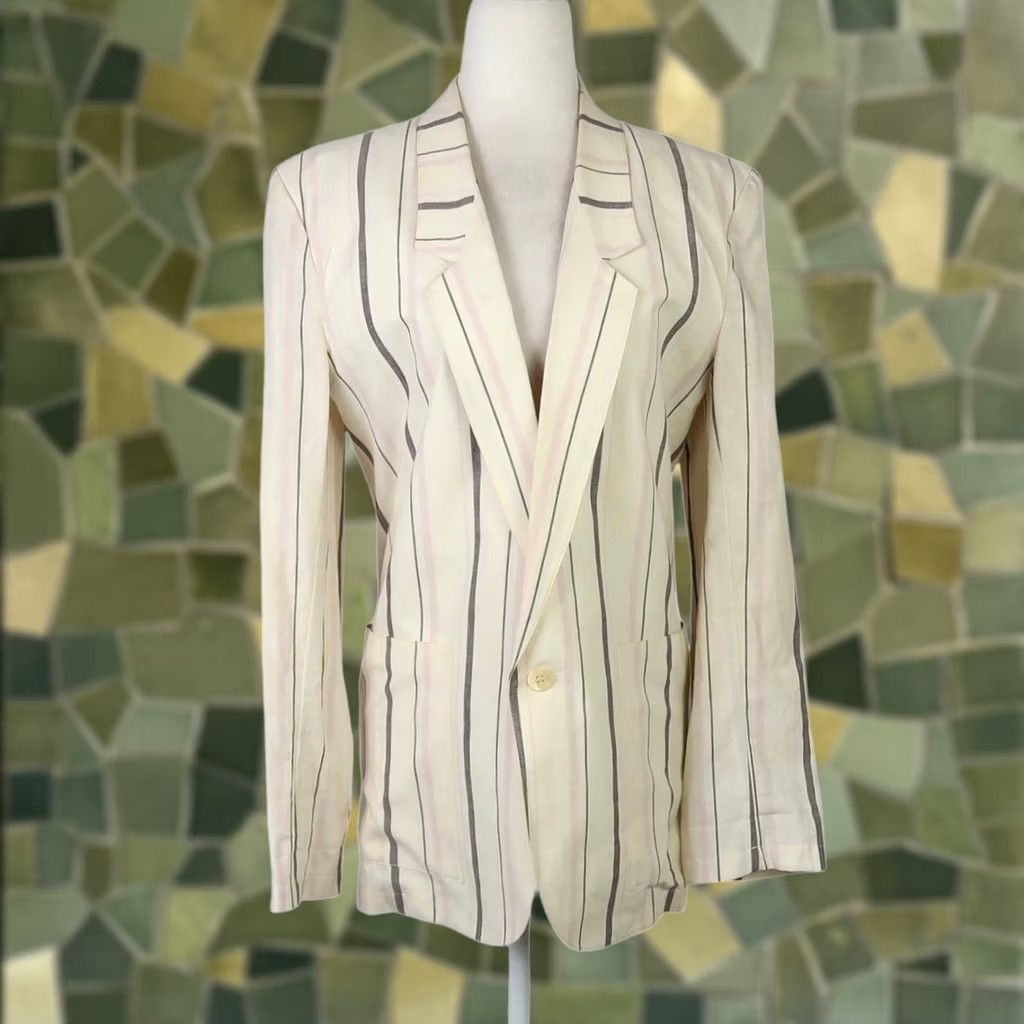 Vintage VINTAGE Jeans West Blazer Jacket M Cream Stripe Cotton 80s Womens Size 32" / US 10 / IT 46 - 1 Thumbnail