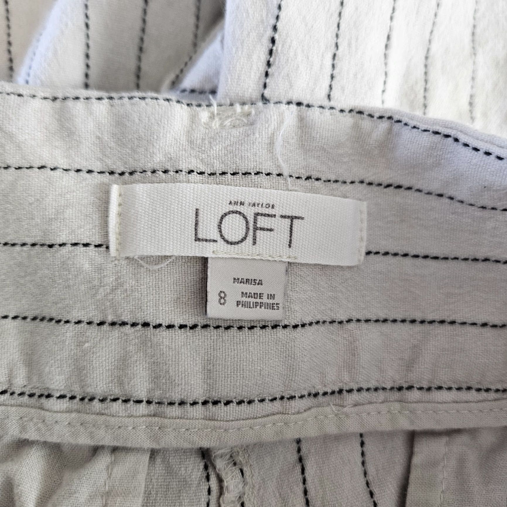 Loft Ann Taylor LOFT Womens Marisa Cropped Pants Sz 8 Beige Stripe Linen Blend Size 30" / US 8 / IT 44 - 7 Thumbnail