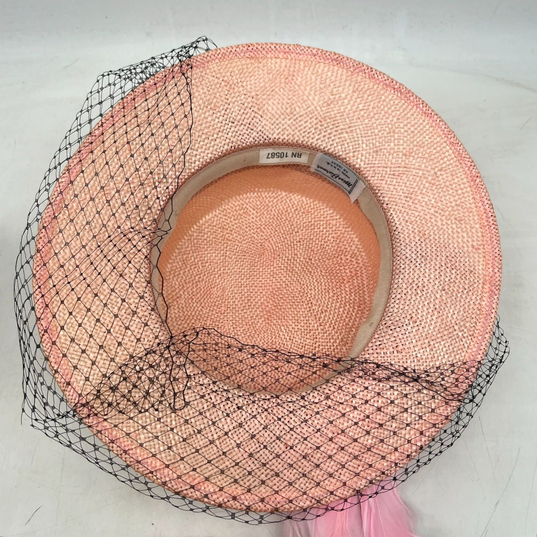 Vintage VINTAGE Miss Bierner Straw Wide Brim Sun Hat 1960s Art Deco Pink Summer Casual Women Size ONE SIZE - 7 Thumbnail