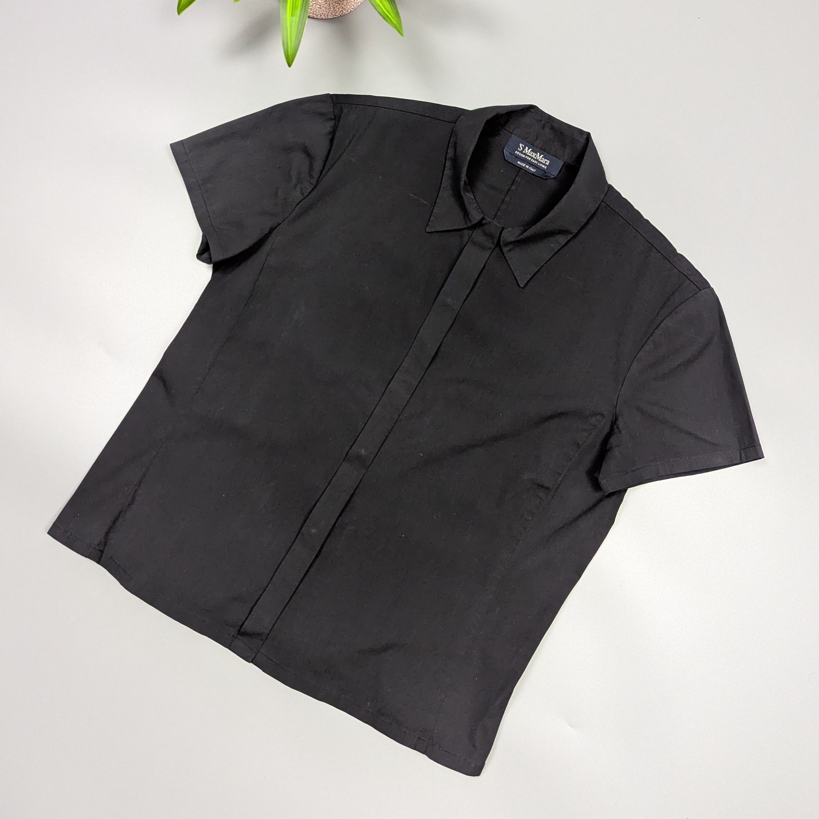 Max Mara S’Max Mara Black Snap Button Short Sleeve Top Minimalist Size M / US 6-8 / IT 42-44 - 2 Thumbnail