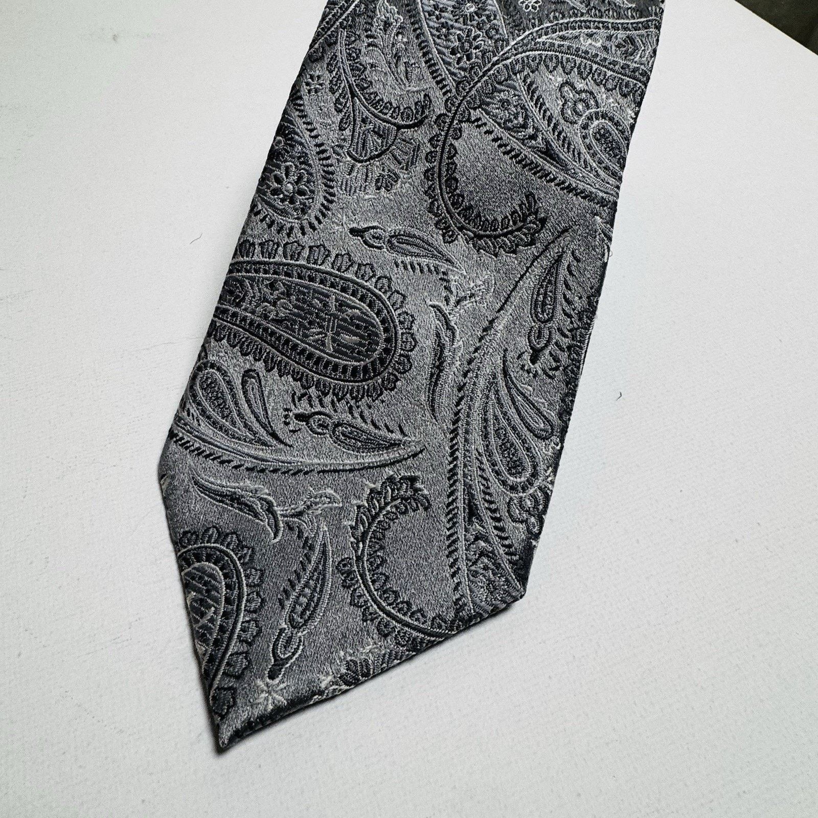 Stafford Stafford Essentials Silver Gray Paisley Silk Tie Size ONE SIZE - 3 Thumbnail