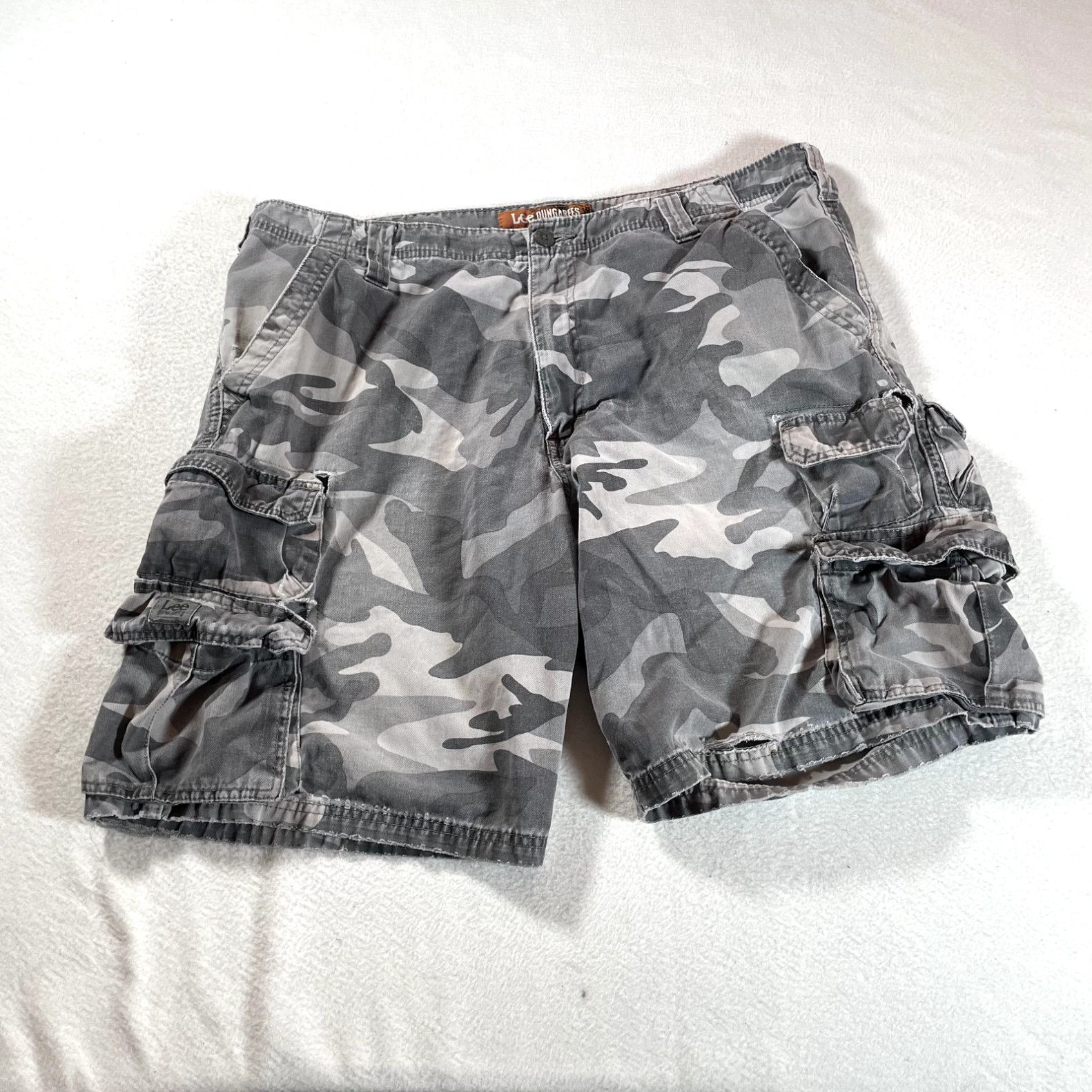 Lee Lee Cargo Shorts Mens 38 Camo Gray Y2K Street Hip Hop Hiking Distressed 38x10 Grailed