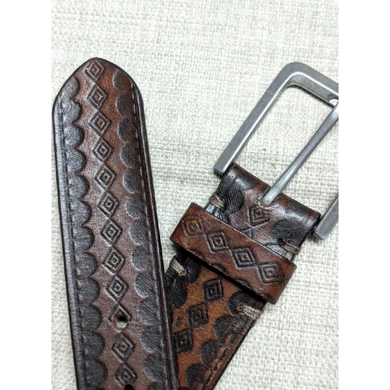 Cremieux VINTAGE tooled leather belt WESTERN brown 40 full grain cowhide belt Mens Size 40 - 5 Thumbnail