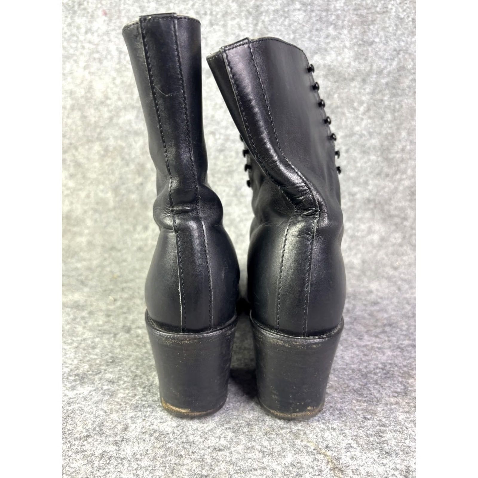 Lancel FREE LANCE Boots Womens 6 Black Leather Lace Up Mid Calf Block Heel 4301 Size US 6 / IT 36 - 5 Thumbnail
