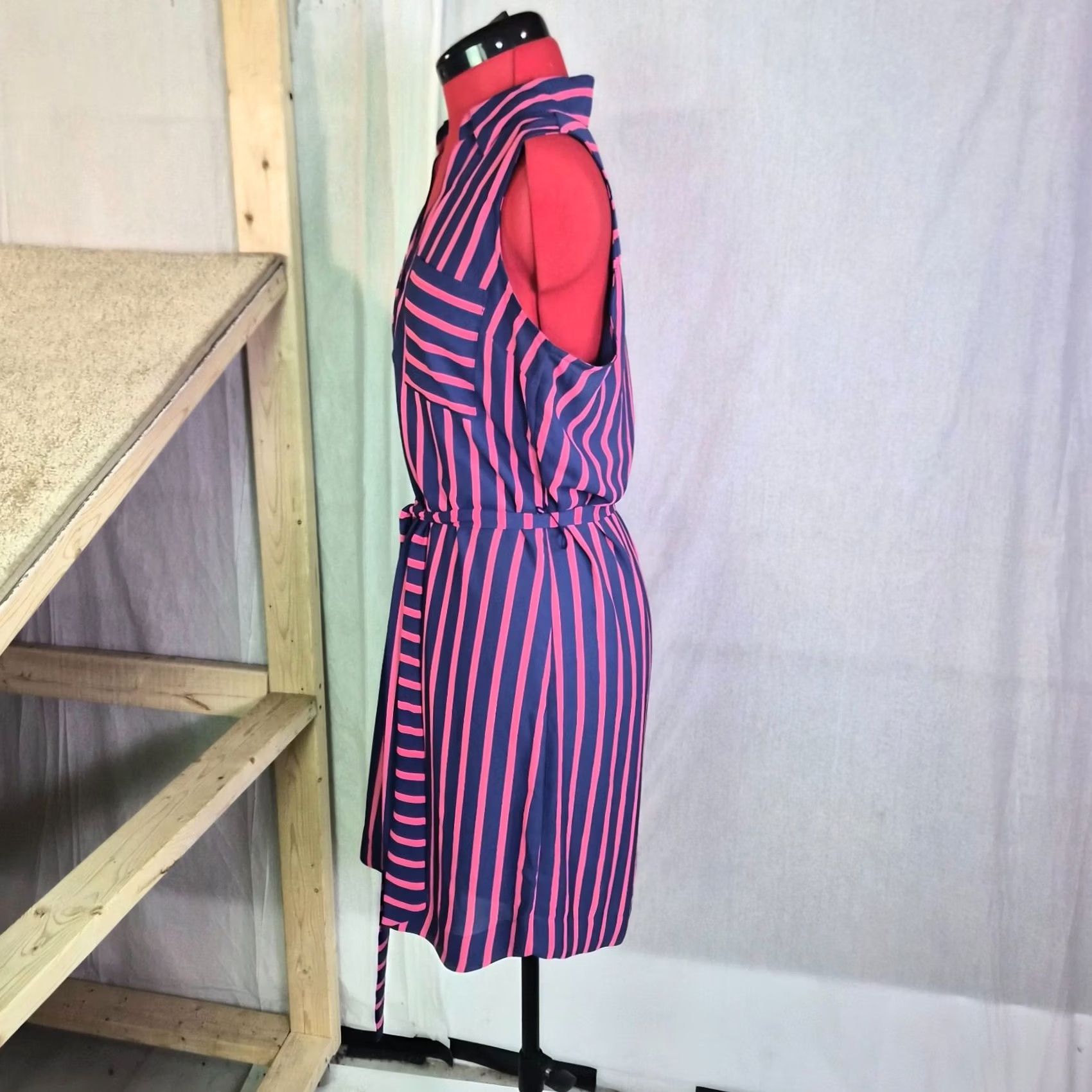 Express Express Womens Striped Button Front Shirt Dress Size M Pink Blue Midi Y2K G049 Size M / US 6-8 / IT 42-44 - 4 Thumbnail
