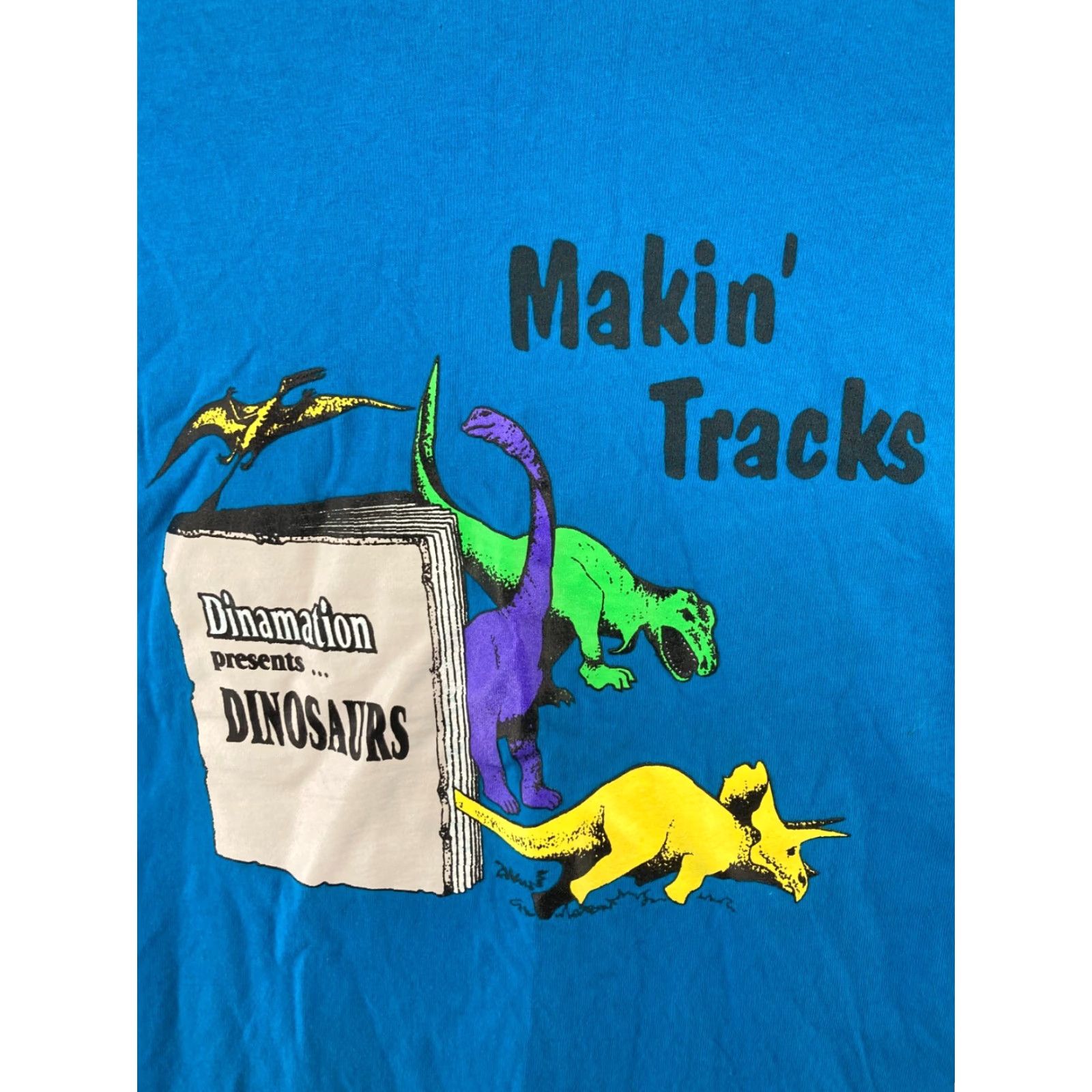 Hanes Dinamation Mens Shirt L Blue Carolina First Hanes Graphic Print 90s USA Dinosaur Crew Neck Cotton T-Shirt Size US L / EU 52-54 / 3 - 2 Thumbnail