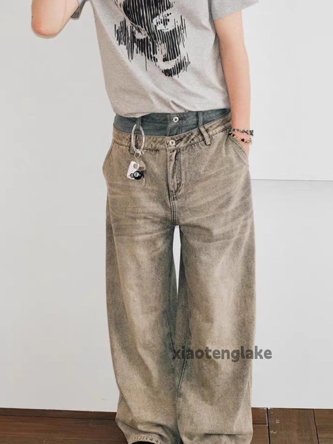 Jean × Vintage Washed faded loose baggy patchwork yuppie hiphop jeans Size US 34 / EU 50 - 3 Thumbnail