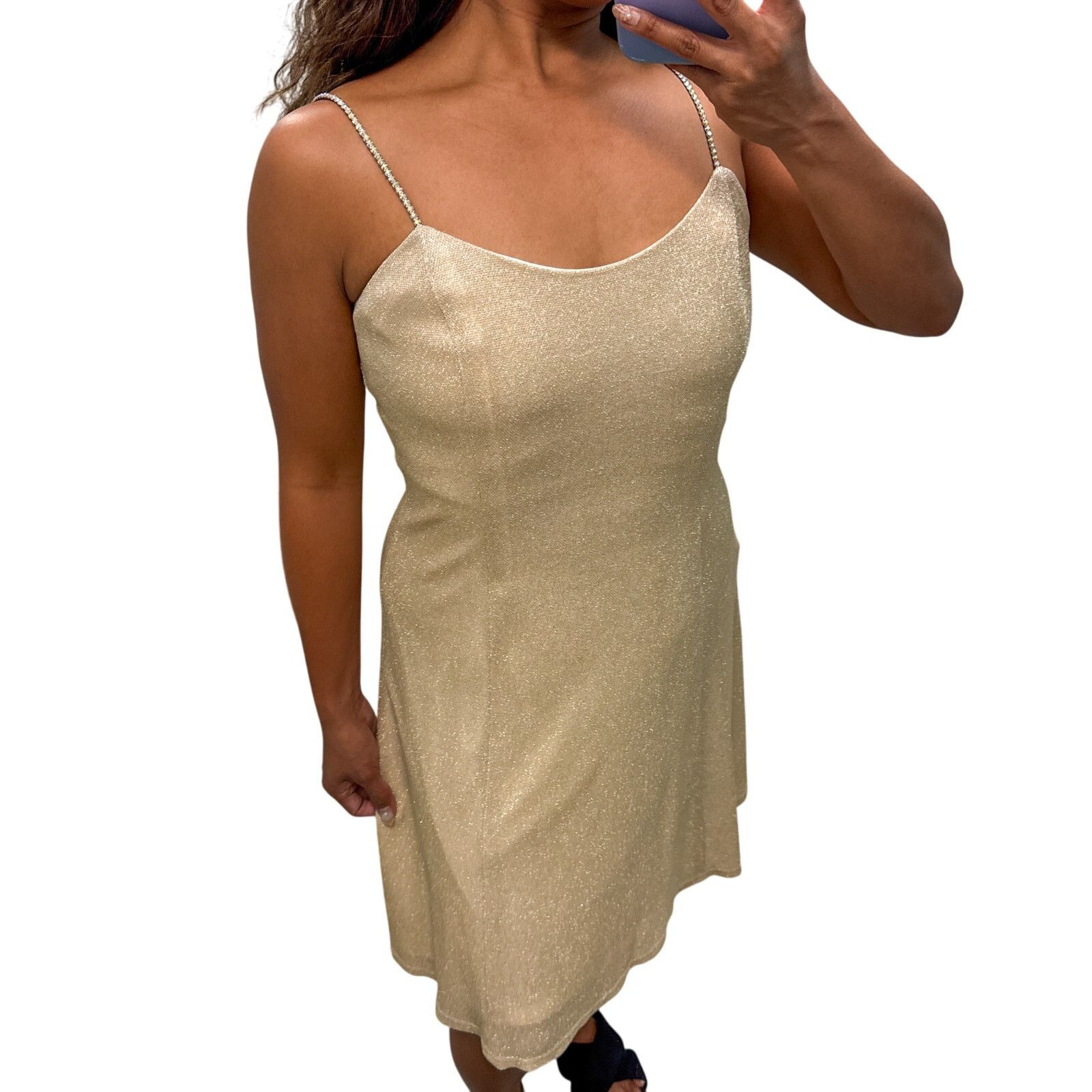 Jessica McClintock × Other 90s Scott McClintock Gold Shimmer Slip Dress Rhinestone Size S / US 4 / IT 40 - 2 Thumbnail