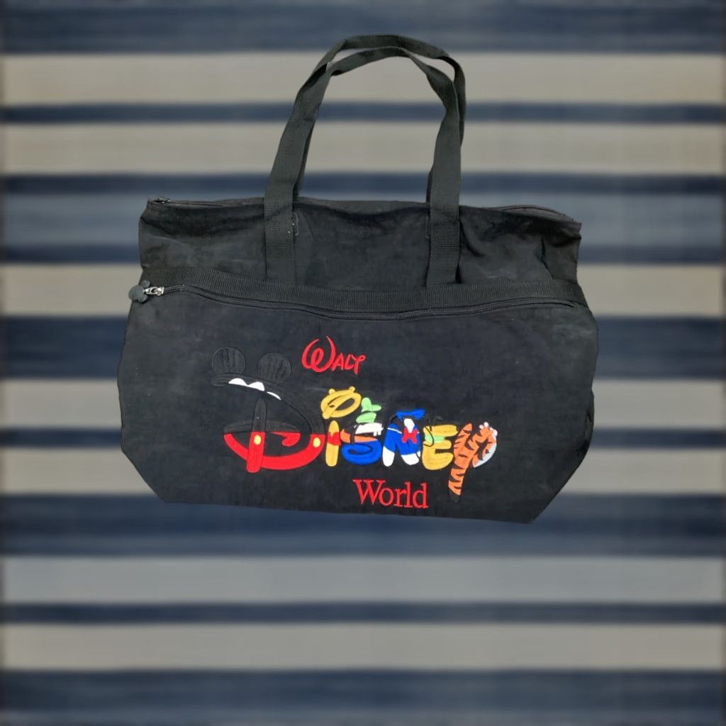 Disney VINTAGE Disney Tote Bag Unisex Medium Black Nylon Embroidered Mickey Minnie Winnie Donald Tigger 90s Cartoon Tote Bag Mens Womens Size ONE SIZE - 1 Thumbnail