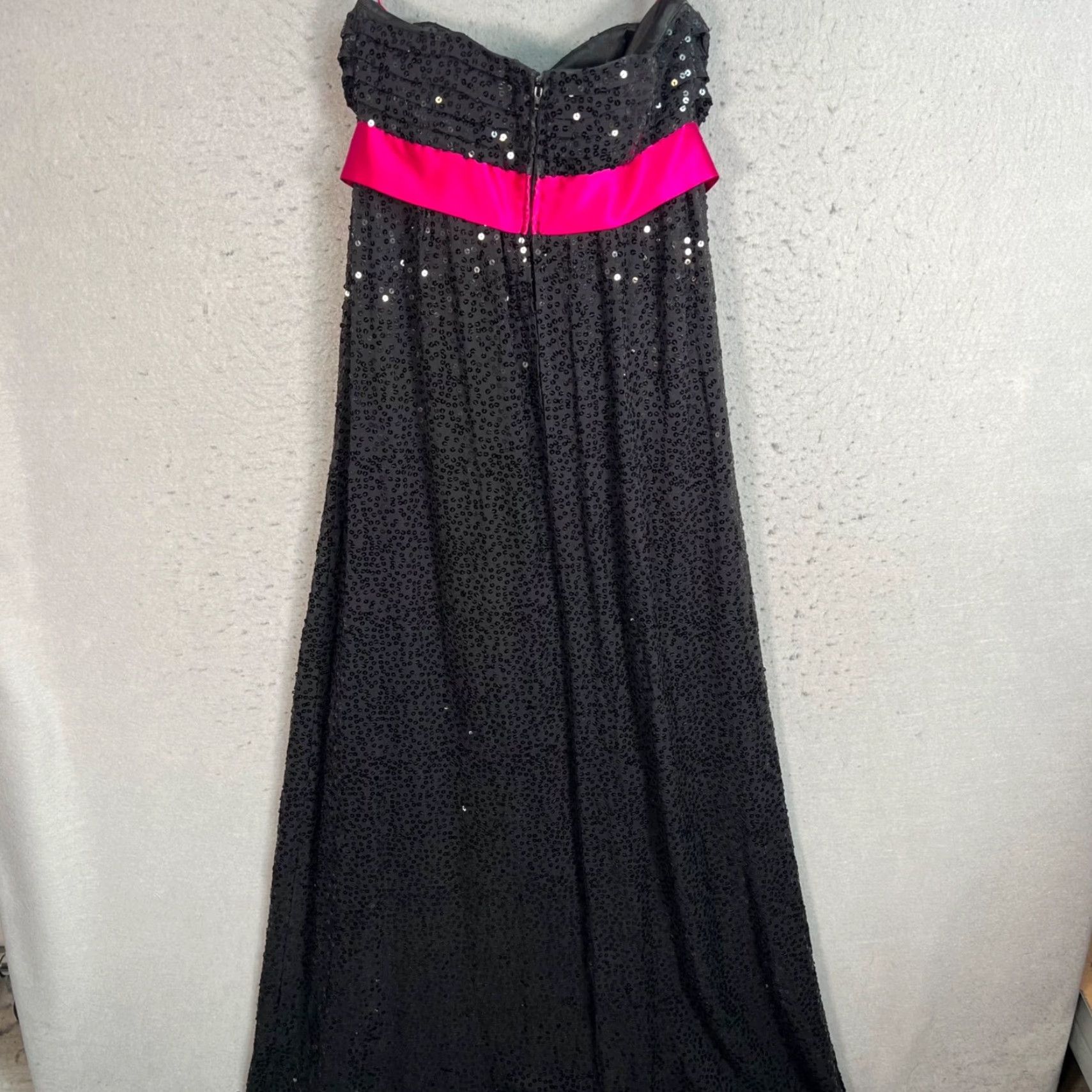 VINTAGE Betsey Johnson Black Pink Strapless Sequin Gown Womens Size 4