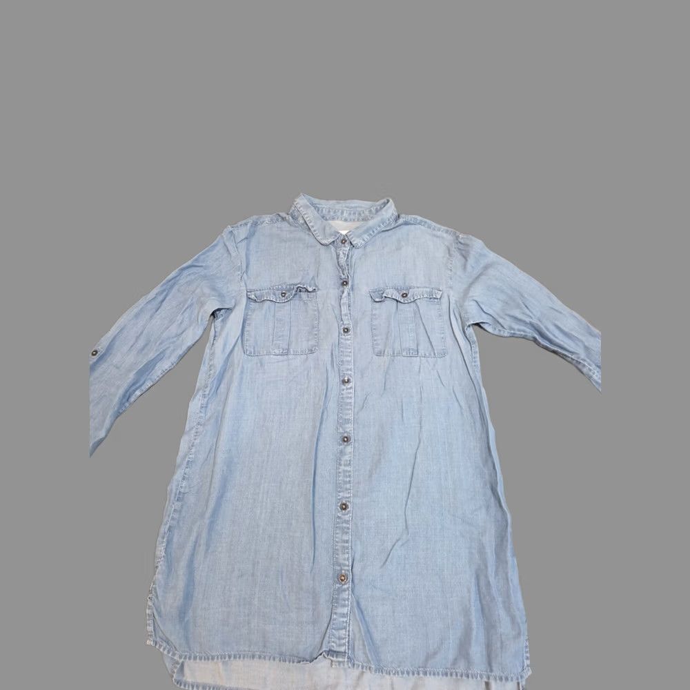 Old Navy Old Navy Western Jean Denim Button Down 100% Cotton Shirt Dress sz L Blue Knee Length Womens Dress, Pre-owned Good, Tiny Stain Size L / US 10 / IT 46 - 1 Thumbnail