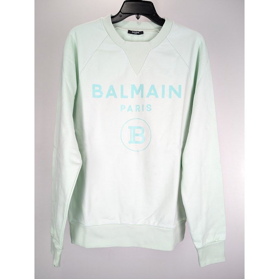 Balmain o1rshd1 Crewneck With B Logo in Light Mint Green Size US M / EU 48-50 / 2 - 2 Thumbnail