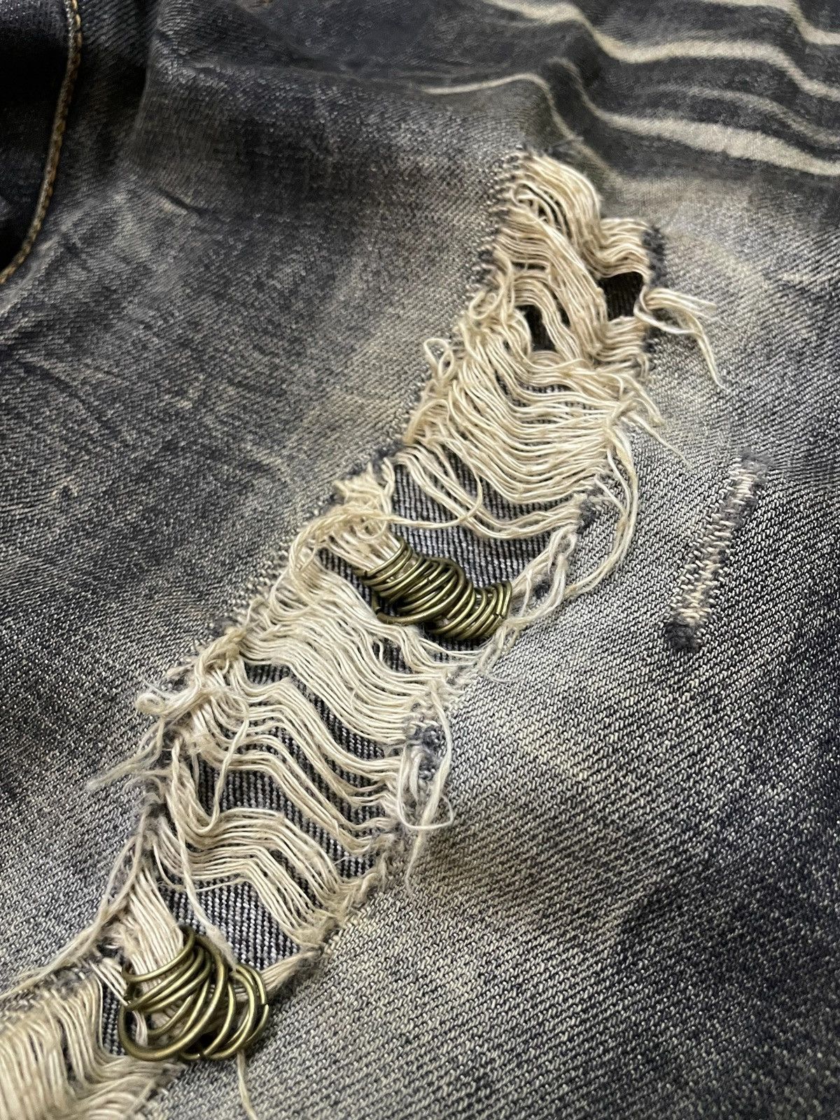 Japanese Brand G.O.A Pierced & Studded Honeycomb Claw Mark Mud Flare Jeans Size US 30 / EU 46 - 6 Thumbnail