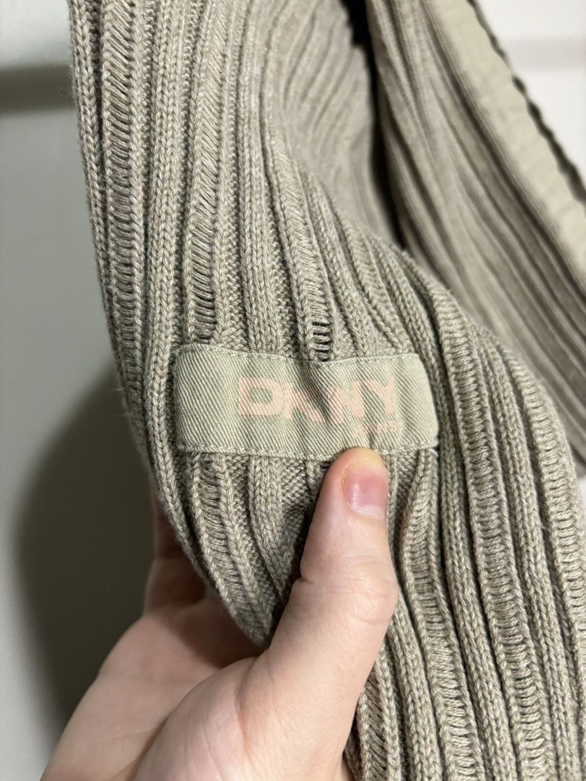 DKNY × Vintage Vintage Y2K DKNY Beige Knit Hoodie Sweater Size L / US 10 / IT 46 - 7 Thumbnail