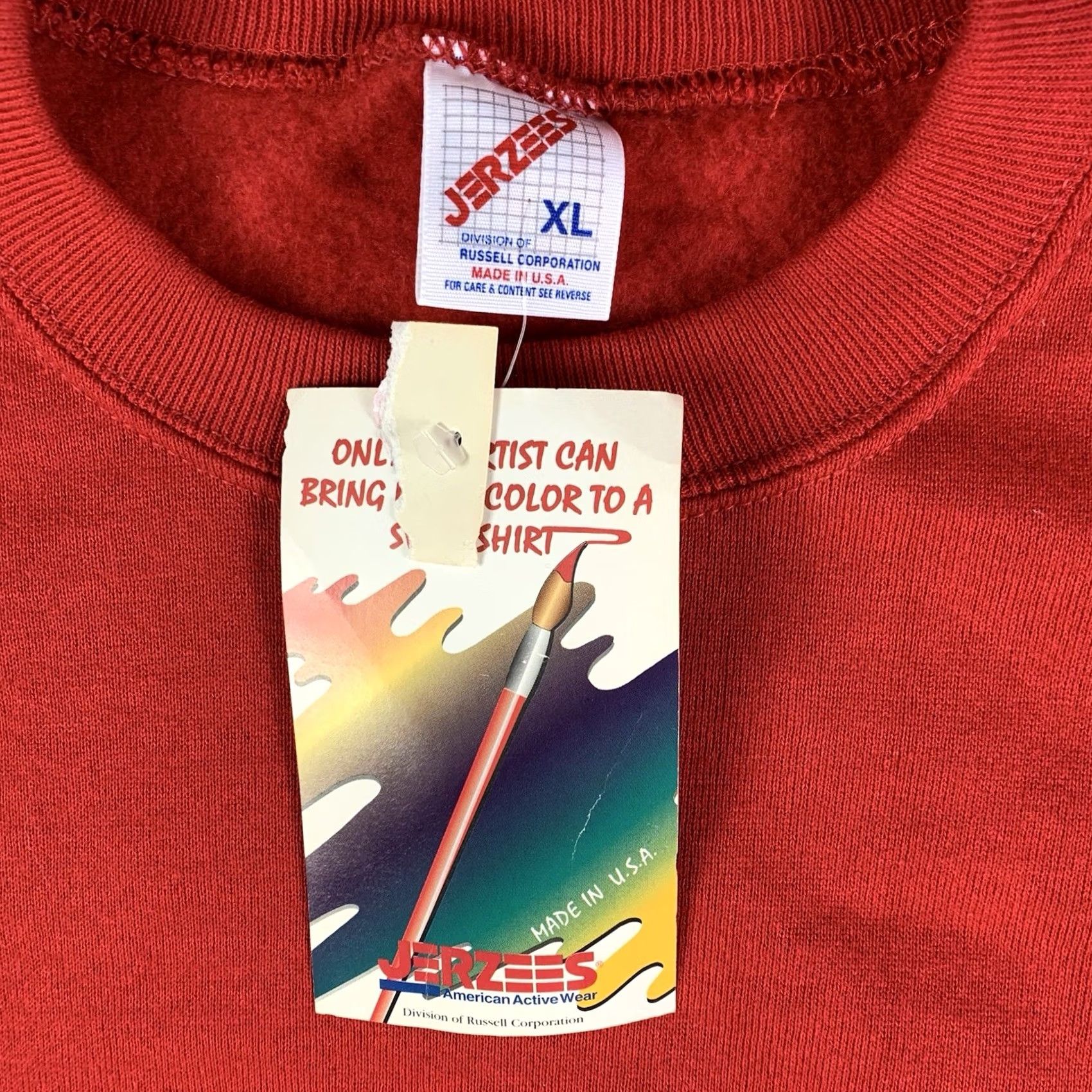 Jerzees VINTAGE Jerzees Mens XL Red Crew Neck Sweater Made in USA 90s NWT Long sleeve Shirt Mens Size US XL / EU 56 / 4 - 2 Thumbnail